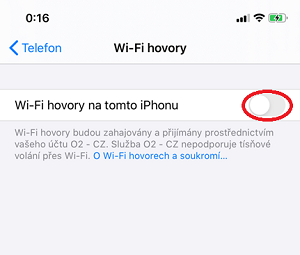Wifi volání iPhone 3